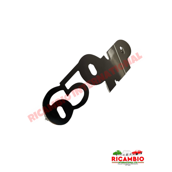 Insignia metálica cromada pulida '650NP' y clips - Classic Fiat 500 Giannini