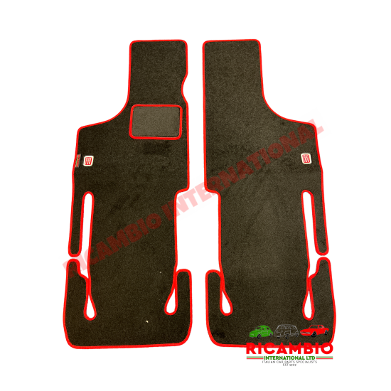 Black & Red (2 piece) Carpet Mat Set (LHD) - Classic Fiat 500