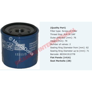 Filtro de aceite - Fiat Classic Panda,Cinquecento,Seicento,Uno,127,Strada Autobianchi A112, Lancia Delta Integrale