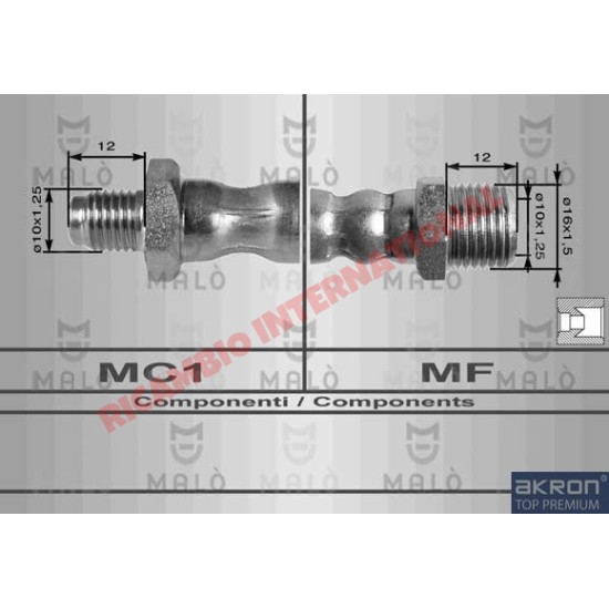 Rear Flexible Brake Hose (450mm) - Lancia Fulvia S1