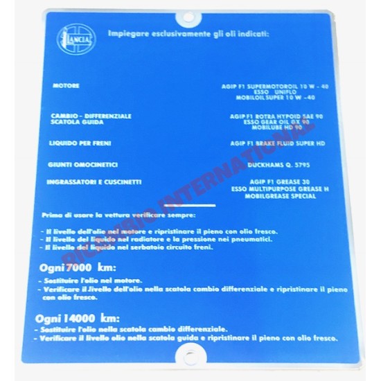 Lubrication Sticker - Lancia Fulvia