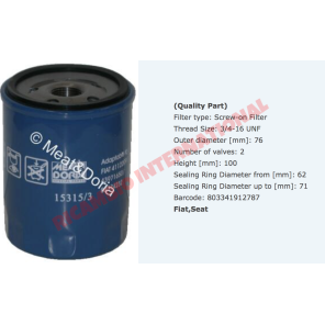 Filtro de aceite - Fiat 124,125,131,X19, Strada, Lancia Beta, A112