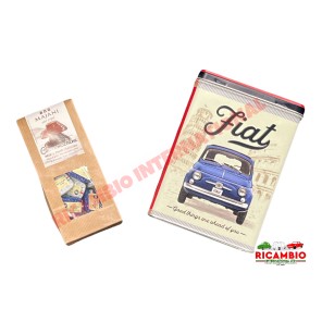 Lata de metal Fiat 500 y surtido de chocolatinas Fiat 500 con leche/oscuras - Sin gluten
