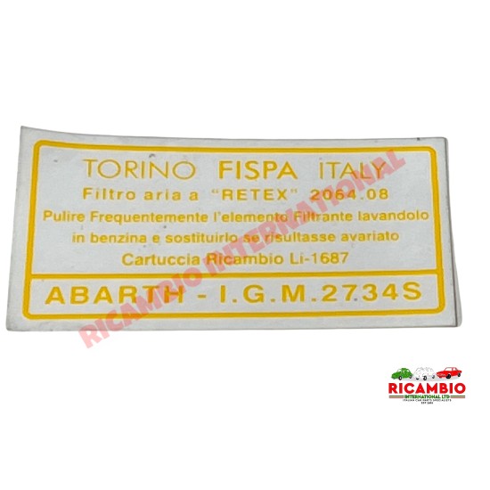 Calcomanía del filtro de aire Abarth IGM 2734 - Classic Fiat 500