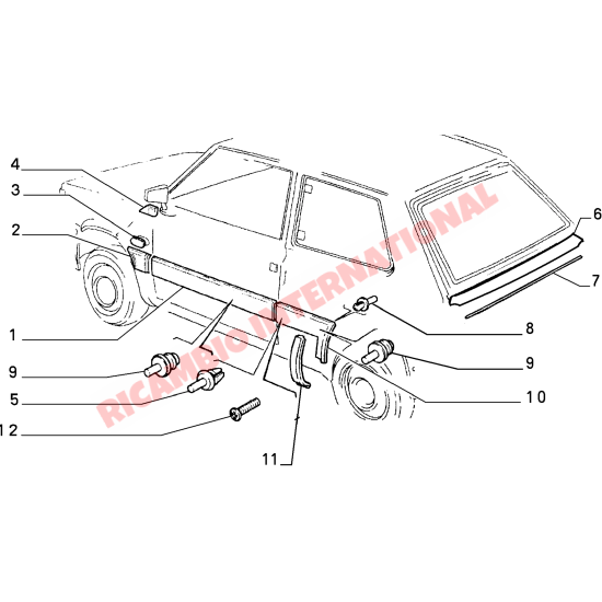 Modanatura della ruota posteriore sinistra N/S & Clips - Classic Fiat Panda Modanatura della ruota posteriore sinistra N/S & Clips - Classic Fiat Panda