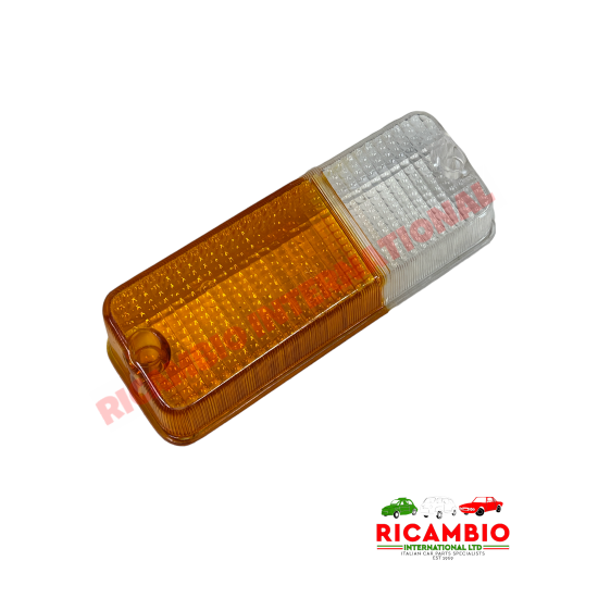 O/S Right Hand Front Indicator Lamp Lens Cover WHITE/AMBER - Fiat 128 Coupe