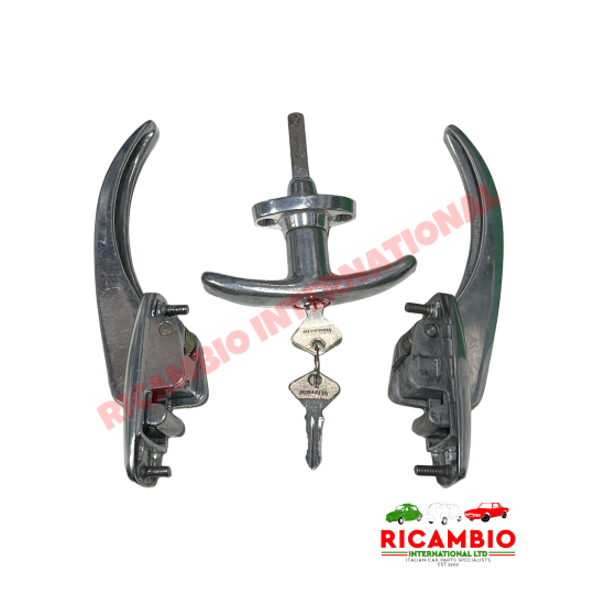 Complete Aluminium Outer Door Handle and Tailgate Lock Set - Fiat 600, 850T