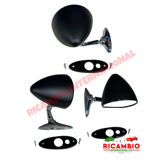Sebring Black & Chrome Mirror (Bolt On) - Classic Fiat 500,126,600,850,900,124,125,127,128,131 Lancia Fulvia PLUS MANY OTHERS