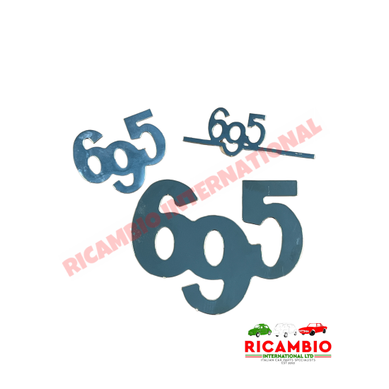 Insignia metálica cromada pulida "695" y clips