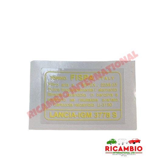 LANCIA IGM FISPA 3778 S Air Filter Sticker