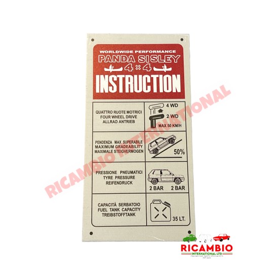 Placa de instrucciones - Classic Fiat Panda 4x4 SISLEY