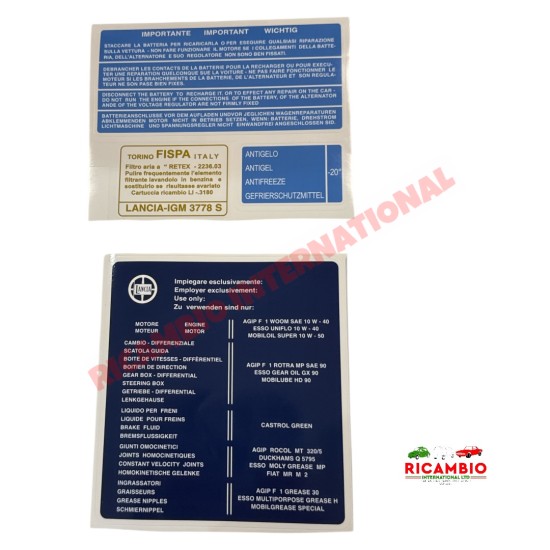 Complete Engine Sticker Kit - Lancia Fulvia