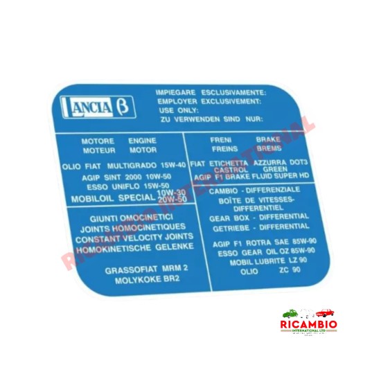 Engine Fluid Sticker - Lancia Beta
